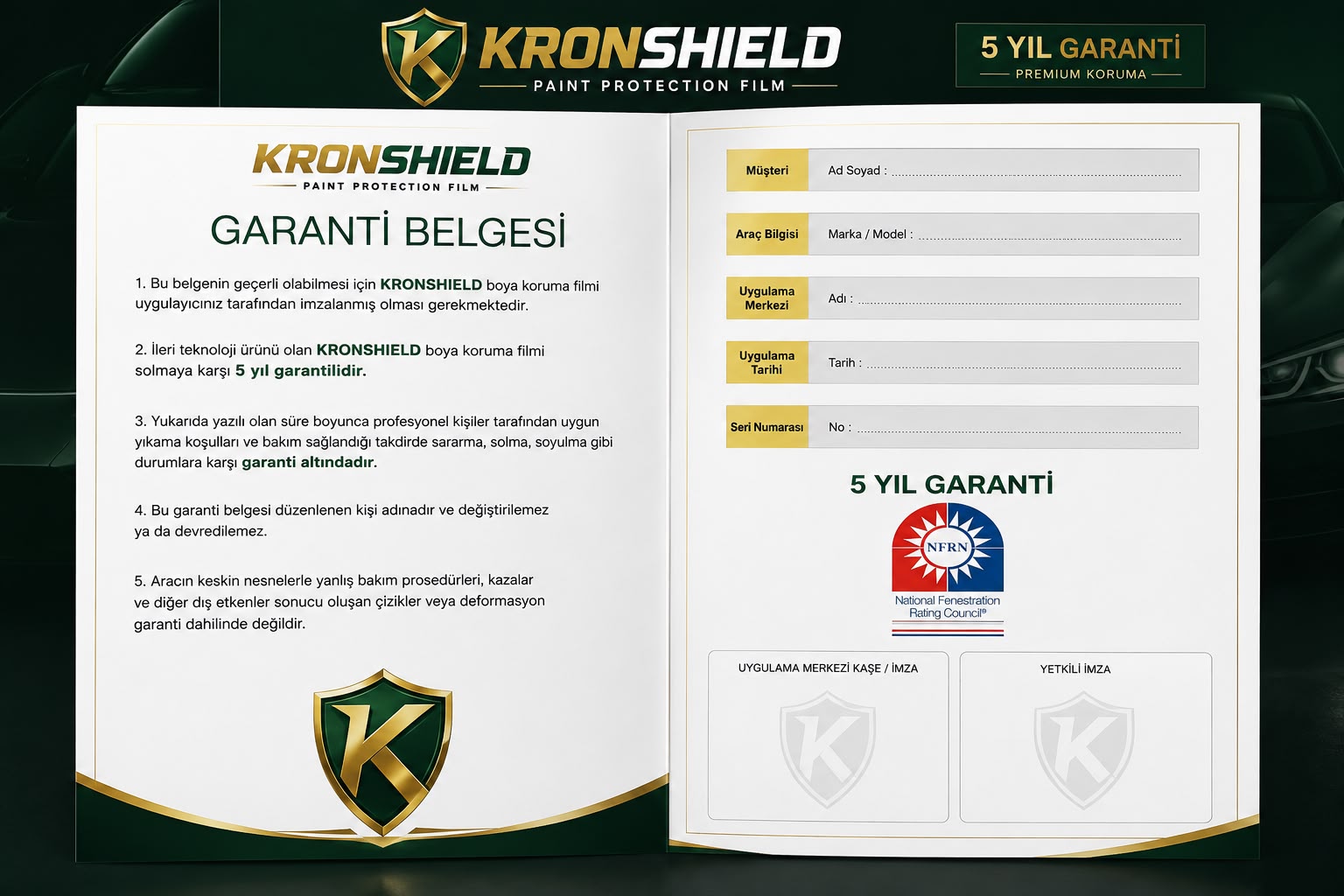 Kronshield five-year warranty certificate layout