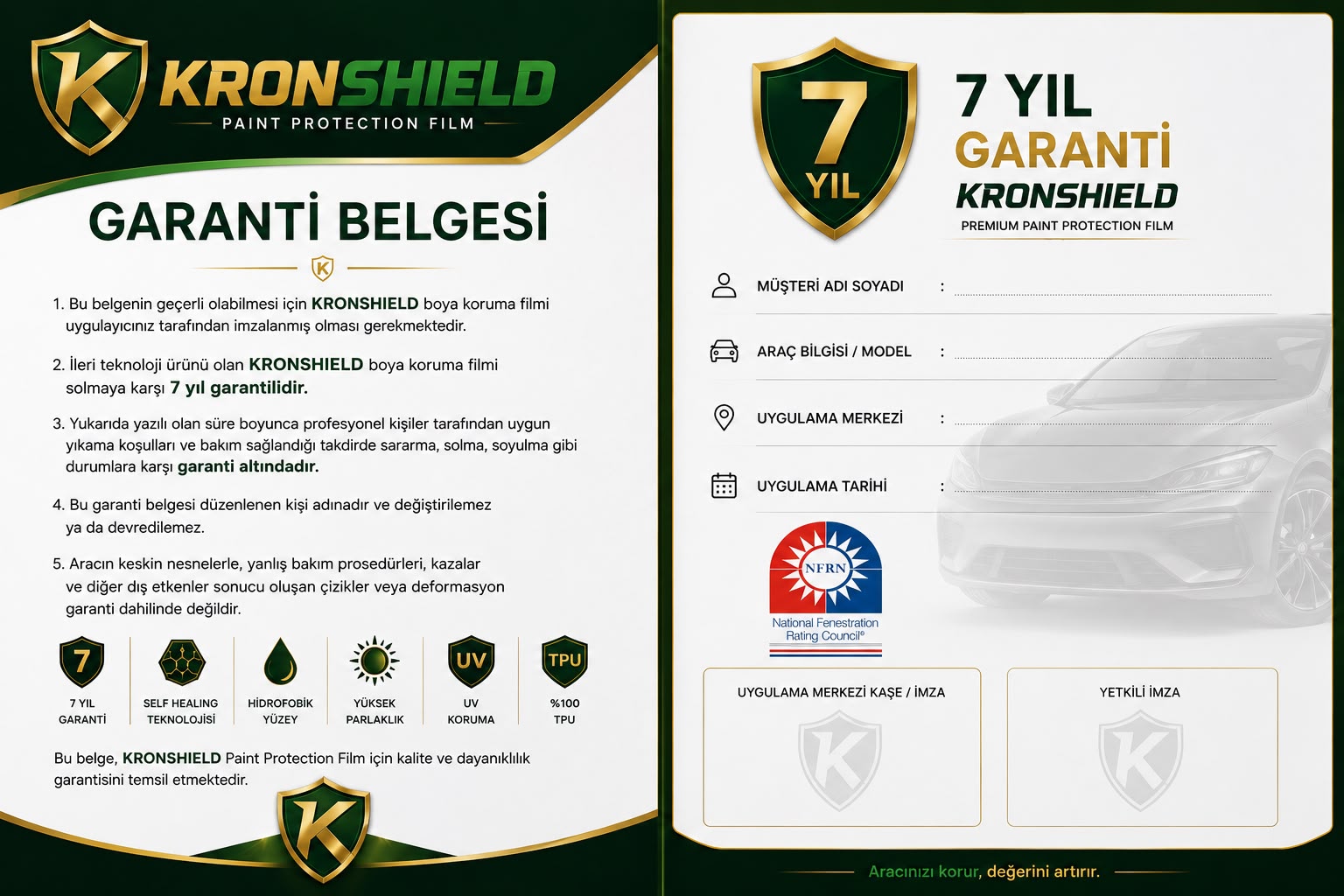 Kronshield seven-year warranty certificate layout